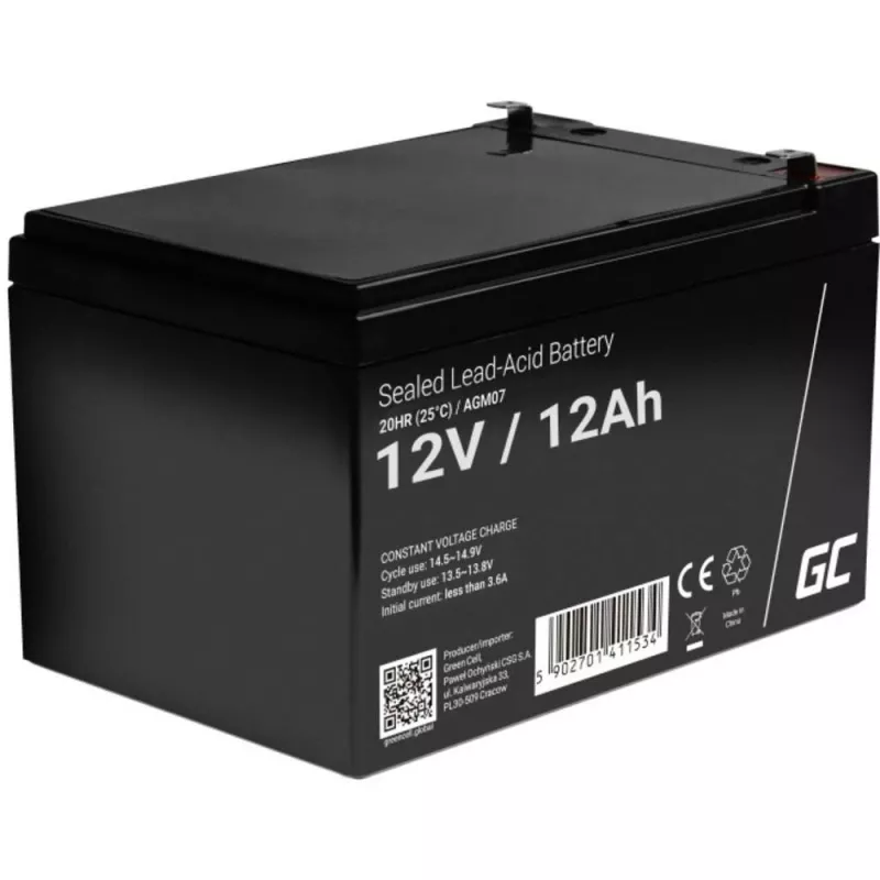 Bateria AGM Green Cell 12V 12Ah – chumbo-ácido selada (VRLA), 151×98×95 mm, 3,3 kg