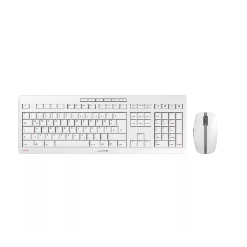 Teclado CHERRY Stream Desktop Recharge rato incluído universal RF sem fios QWERTZ alemão cinzento