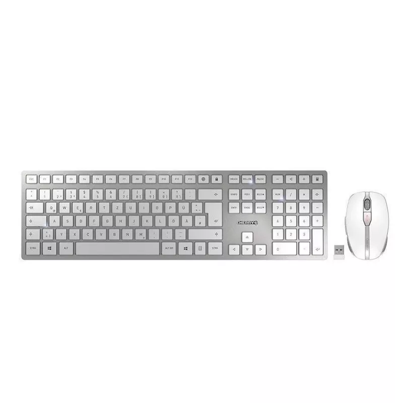 Teclado CHERRY DW 9100 SLIM rato incluído universal RF sem fios + Bluetooth QWERTZ alemão prateado