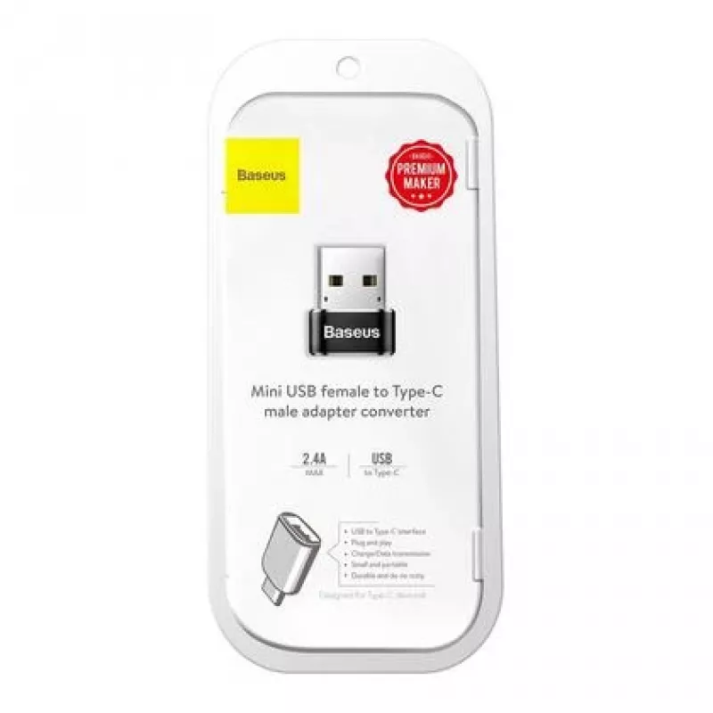 Adaptador conversor Baseus ficha USB para conector fêmea USB-C preto
