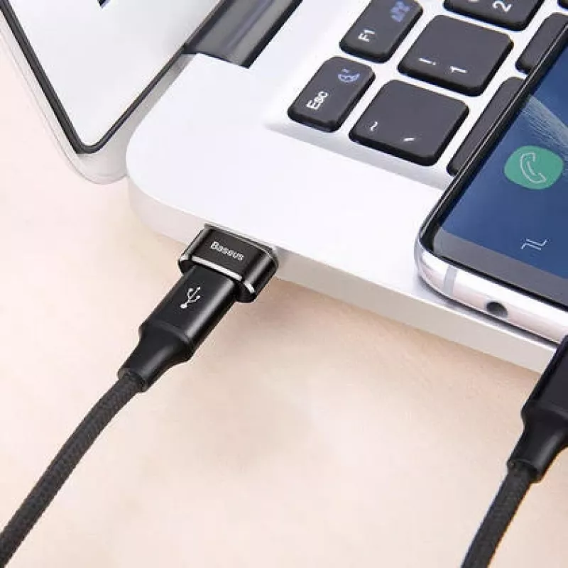 Adaptador conversor Baseus ficha USB para conector fêmea USB-C preto