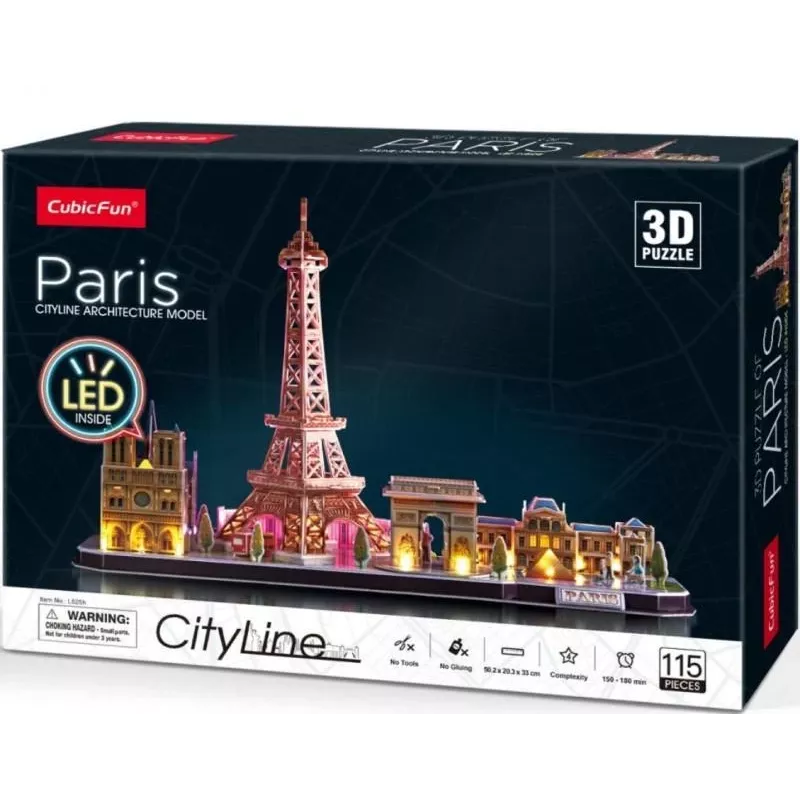 Puzzle 3D CubicFun City Line Paris LED 115 peças