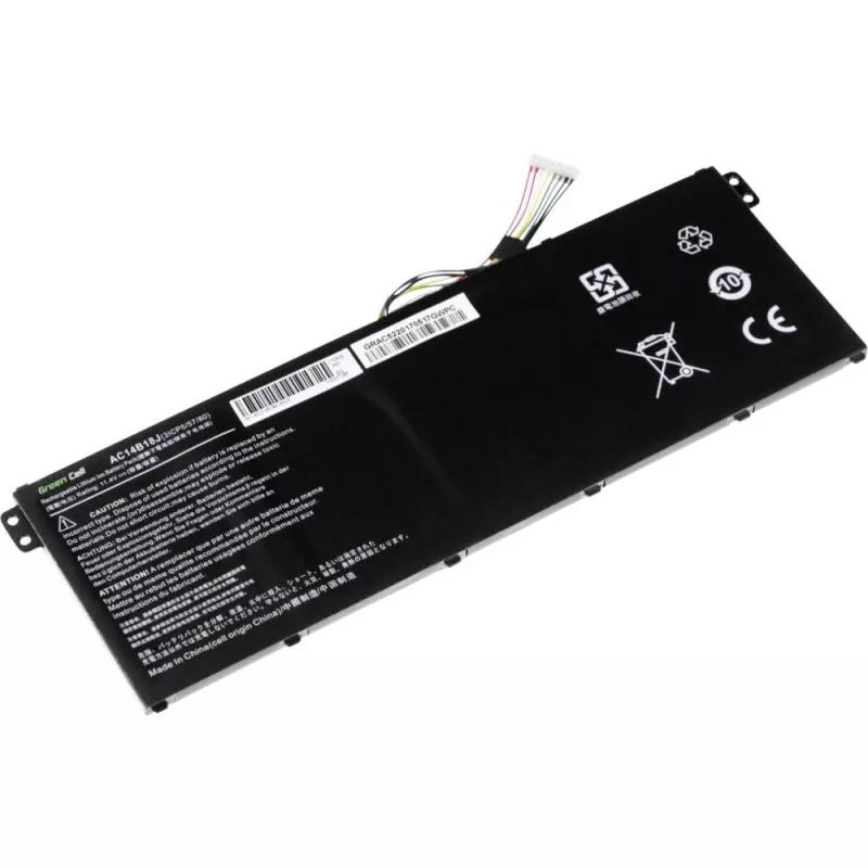 Bateria Green Cell AC52 para Acer Aspire E11 ES1-111M ES1-131 E15 ES1-512 Chromebook CB3-111 CB5-311, 11,4V 2200mAh Li-Ion, 3 células, preta