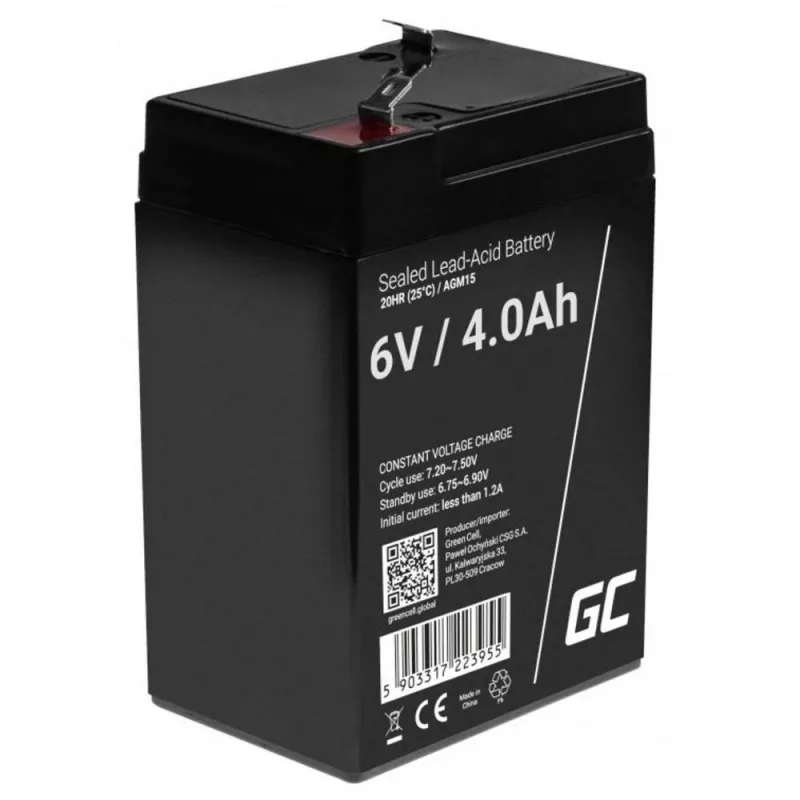 Bateria UPS Green Cell AGM15, 6 V, 4 Ah, bateria de chumbo-ácido selada (VRLA), preto, 680 g