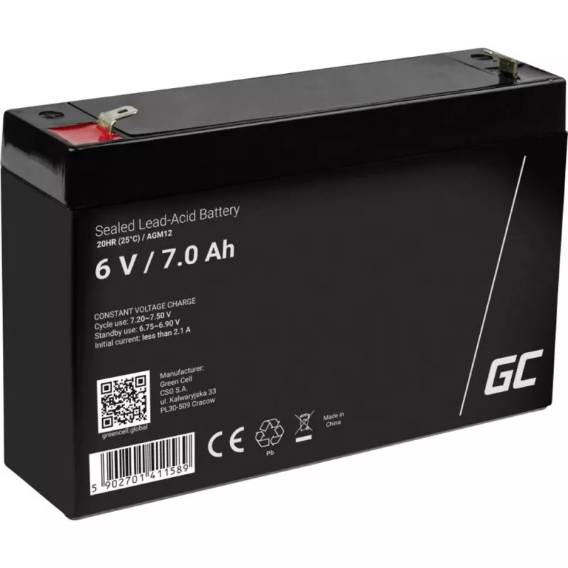 Bateria recarregável de chumbo-ácido selada Green Cell AGM12 6 V 7000 mAh preto
