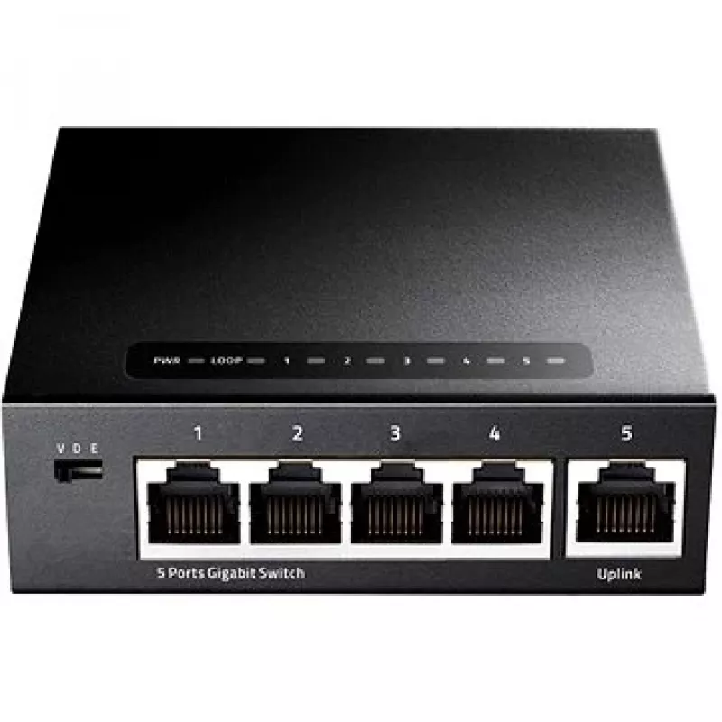 Switch de Rede Cudy GS105 — 5 Portas Gigabit Ethernet (10/100/1000), Preto, Fonte de Alimentação 5 V DC Incluída