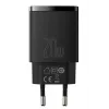 Carregador rápido USB de interior Baseus CCXJ-B01 – 2 portas (USB-C PD 20W + USB-A QC3.0 18W), 100–240 V, preto