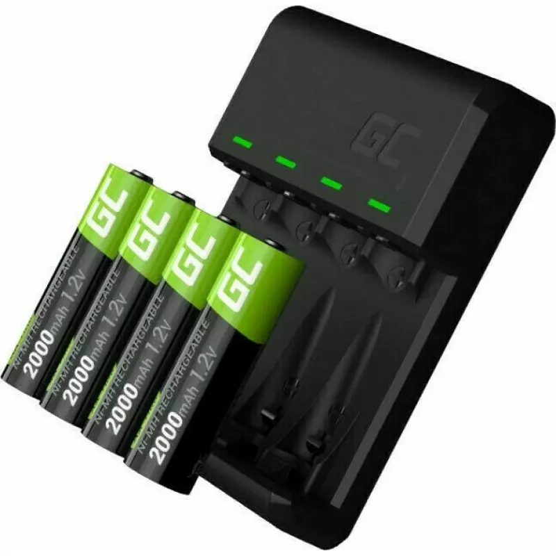 Carregador Green Cell GC VitalCharger com 4× pilhas recarregáveis AA 2000mAh NiMH