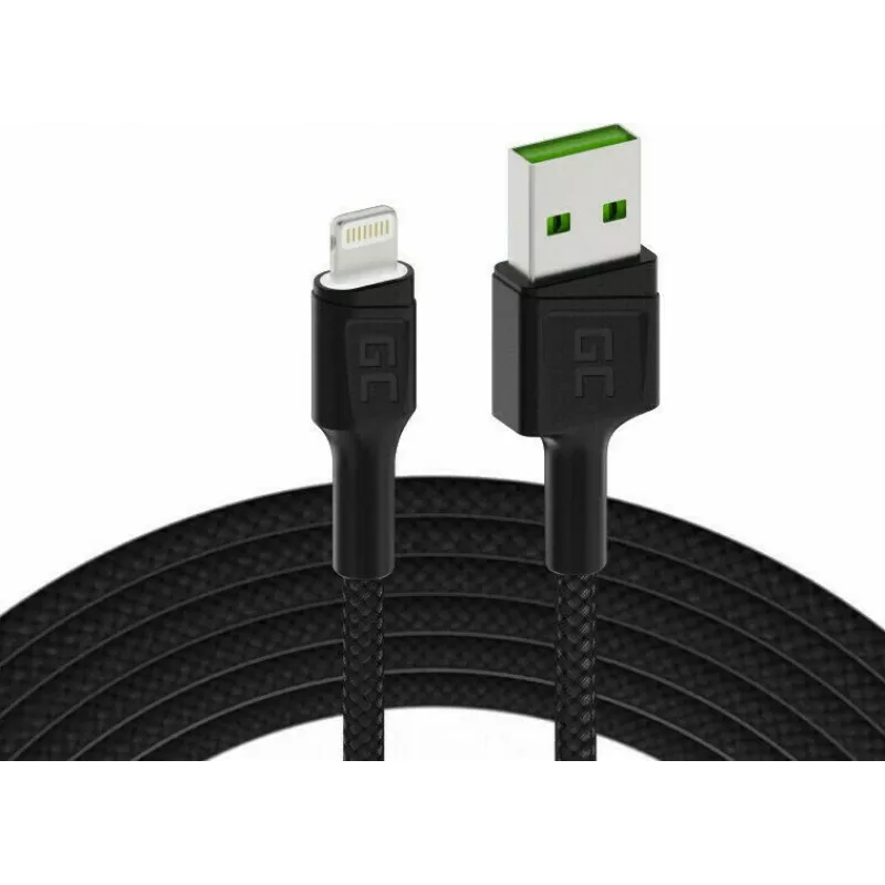 Cabo Lightning para USB-A Green Cell KABGC12, 2 m, Lightning – USB A, preto