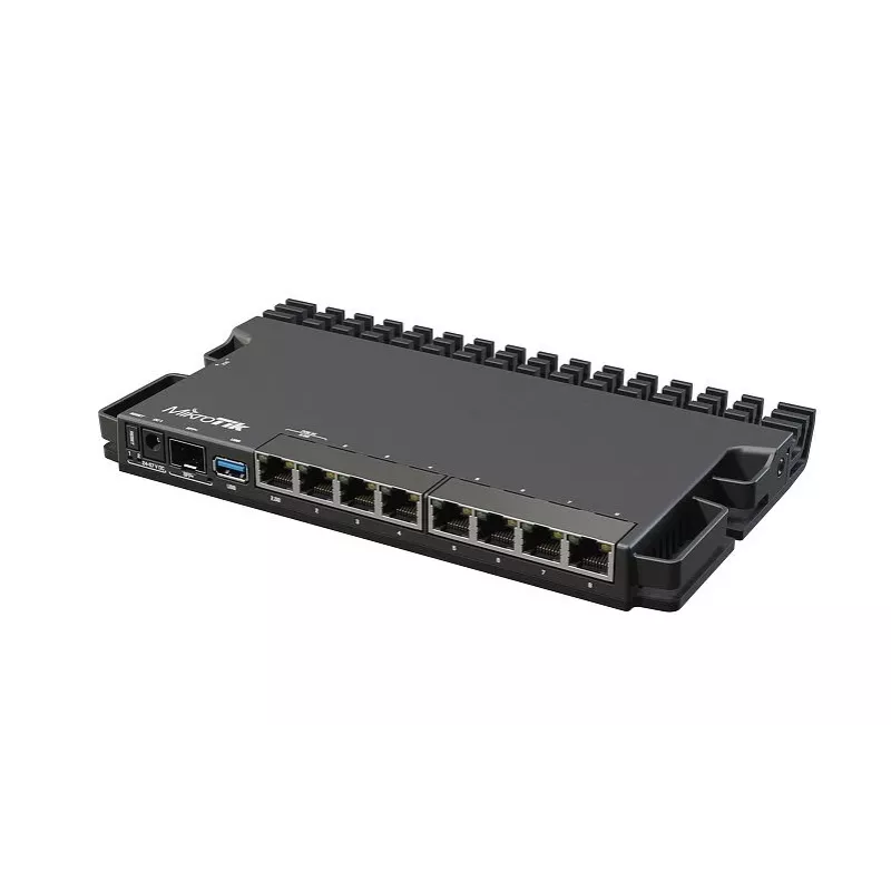 Router de cabo MikroTik RB5009UG+S+IN — 1x RJ-45, 7x Gigabit cobre, 1x SFP+, PoE, DC, interface 2,5GbE, preto
