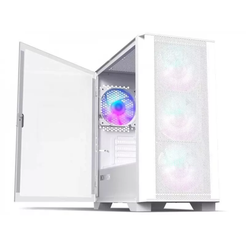Caixa Micro-ATX Montech AIR 100 ARGB com quatro ventoinhas ARGB pré-instaladas, design ultra-minimalista, painel frontal em malha fina, elevado fluxo de ar, lateral única