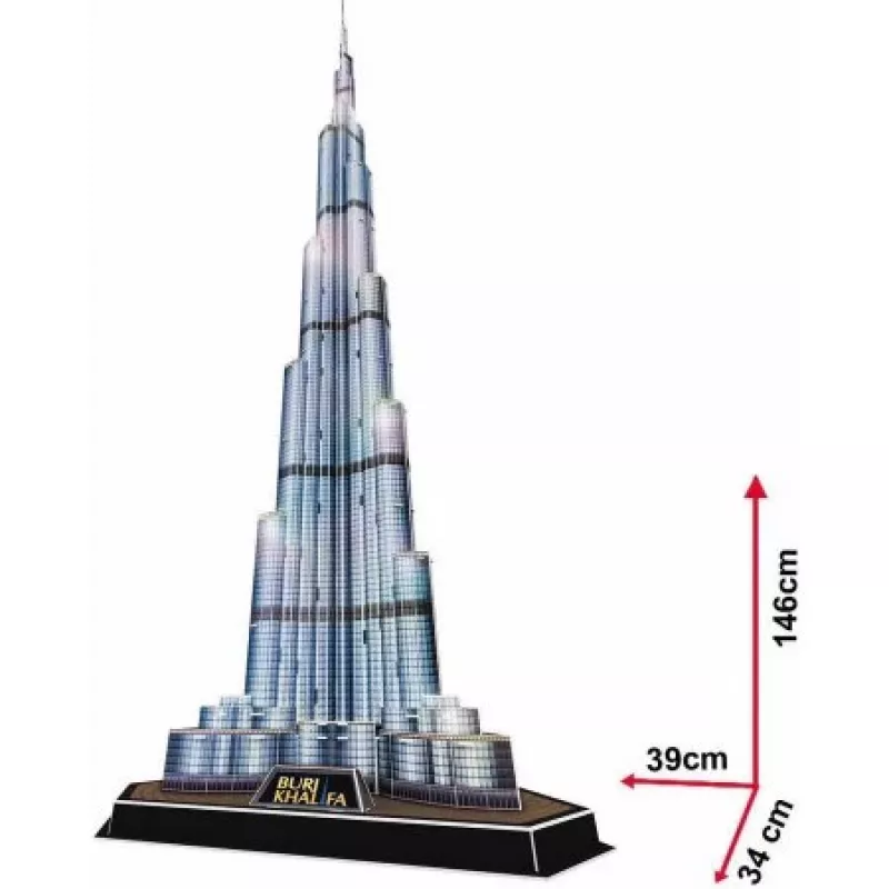 CubicFun L133H puzzle 3D Burj Khalifa (Light), 136 peças, iluminado com LED
