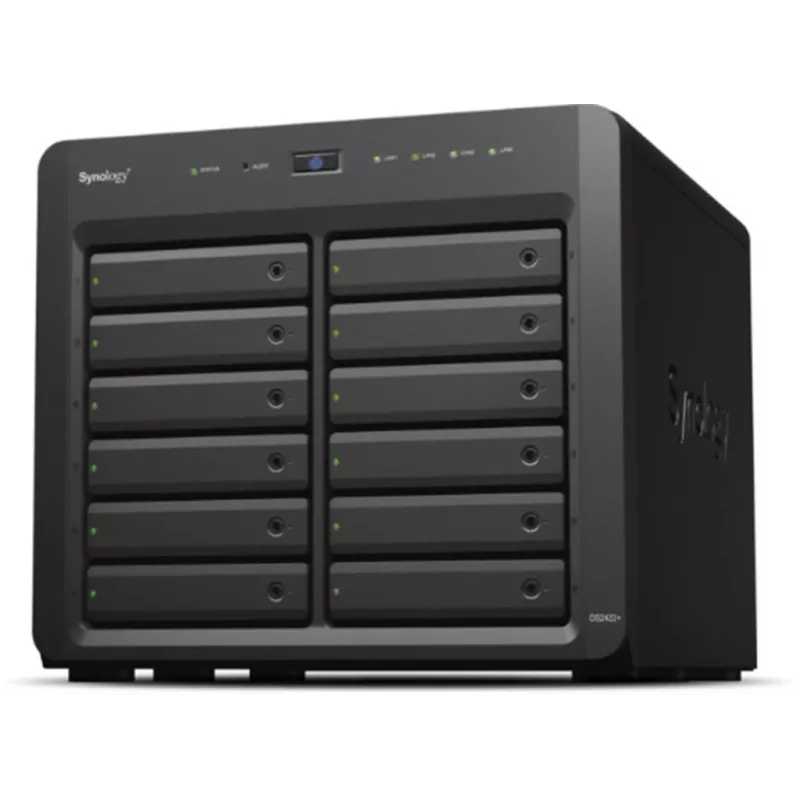 NAS Synology DS2422+; Torre; 12x (3,5 SATA HDD/2,5 SATA HDD/2,5 SATA SSD); AMD Ryzen V1500B; 4 GB DDR4 (máx. 32GB), 4 x 1GbE RJ-45