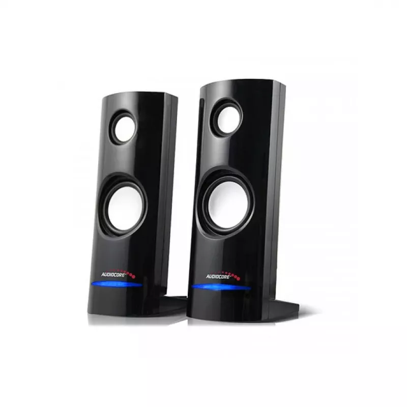 Altifalantes para PC com fios 2 vias Audiocore AC860, 2.0 canais, 4 W RMS, alimentação USB, entrada de 3,5 mm, preto