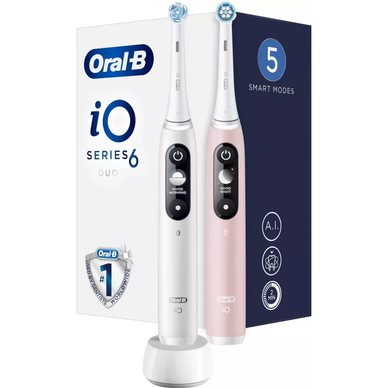 Braun Oral-B iO Series 6 Duo Escova de dentes elétrica pack de 2 branco/rosa