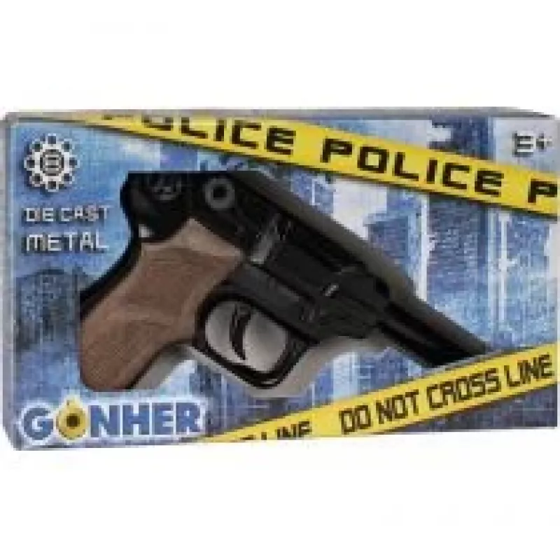 Revólver de polícia de brinquedo em metal Gonher 8 tiros, construção em metal, modelo 258441