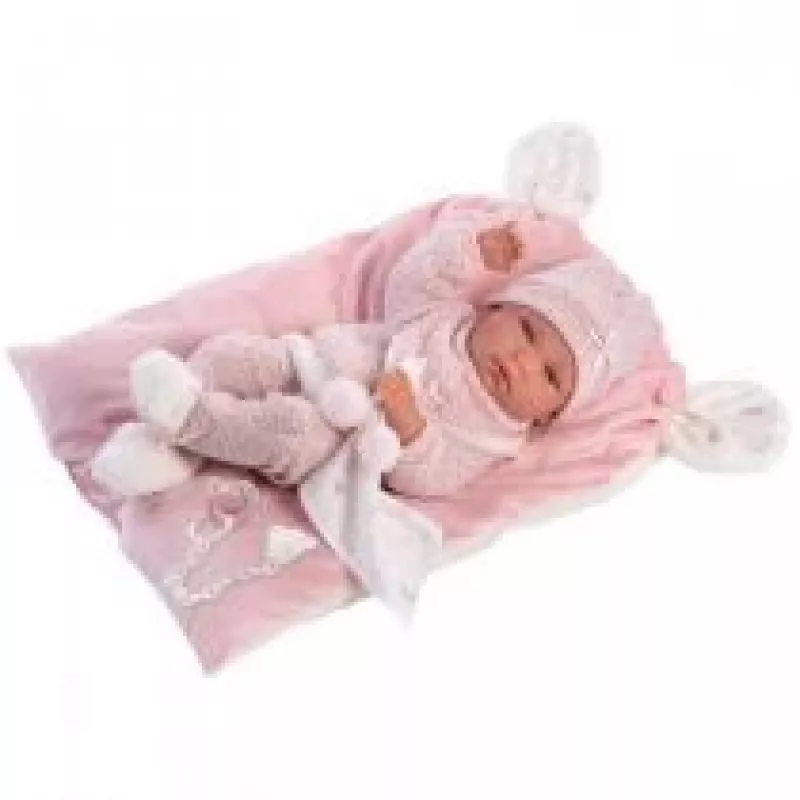 Boneca 73860 boneca bebé Nica sobre manta rosa 38 cm Llorens