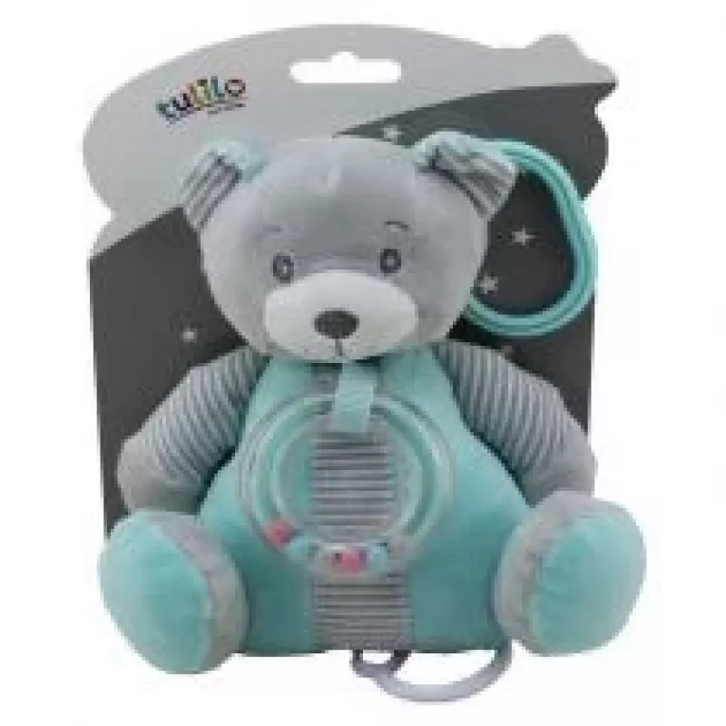Caixa de música TULILO Urso de peluche verde-menta 18 cm — brinquedo musical mecânico, 18 cm de altura
