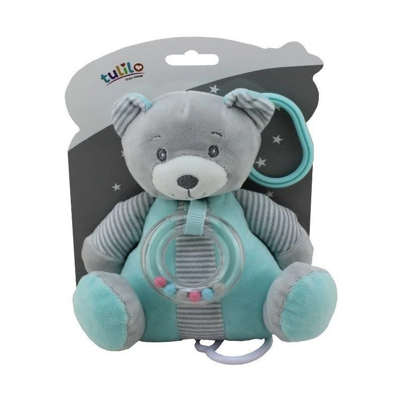 Caixa de música TULILO Urso de peluche verde-menta 18 cm — brinquedo musical mecânico, 18 cm de altura