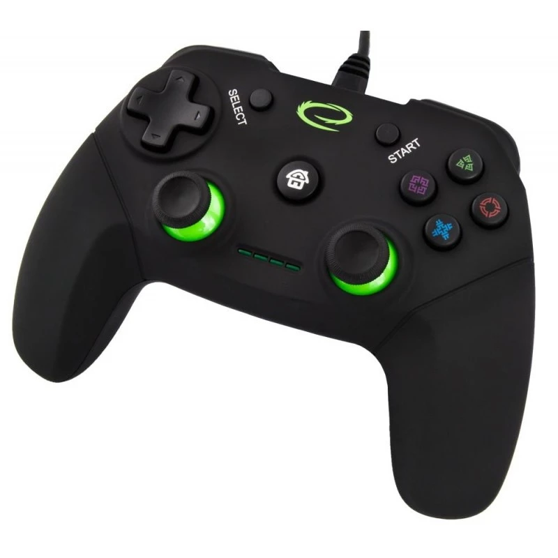 Esperanza EGG110K Vanquisher comando USB com fio para PC/PS3, com vibração, 12 botões, 2 manípulos analógicos, preto/verde
