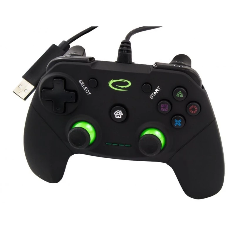 Esperanza EGG110K Vanquisher comando USB com fio para PC/PS3, com vibração, 12 botões, 2 manípulos analógicos, preto/verde