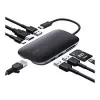 AUKEY CB-C71 hub USB-C 8 em 1, 3x USB-A 3.0, HDMI 4K@30Hz, Gigabit RJ45, SD/microSD, USB-C PD 100 W, cabo de 0,15 m, alumínio, preto