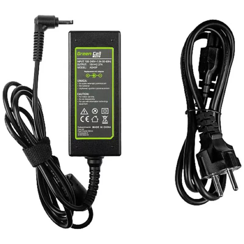 Fonte de alimentação Green Cell AD40P 45W para portáteis, 19V 2.37A, AC-DC, entrada 100–240V, preto