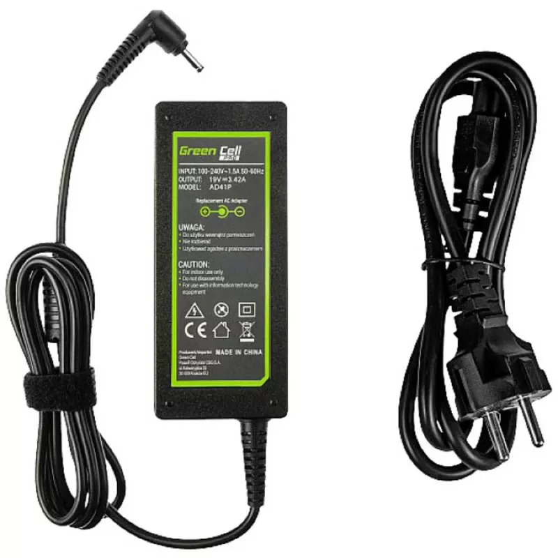 Fonte de alimentação Green Cell AD41P 65W para portáteis ASUS, 19V 3,42A, interior, preto