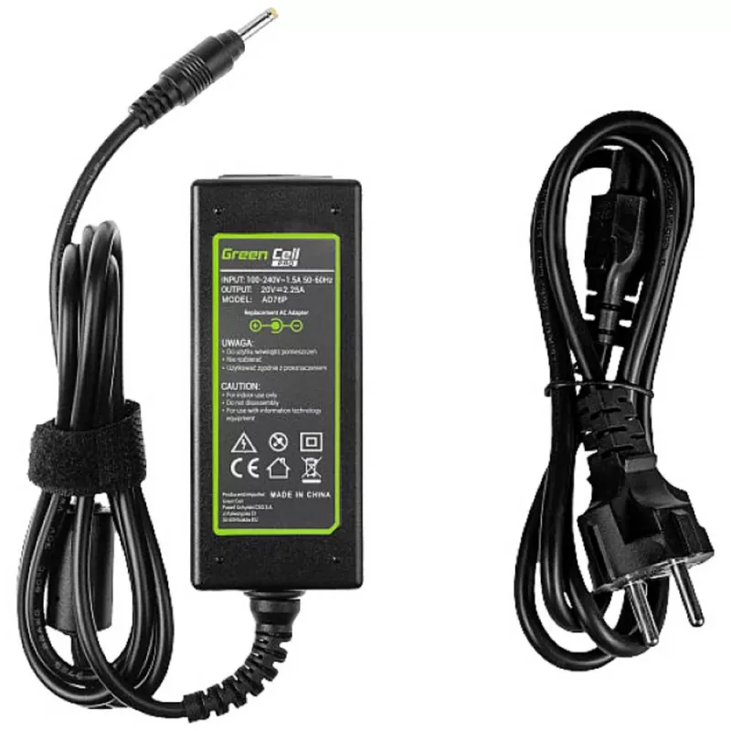 Fonte de alimentação Green Cell AD76P 45W para portáteis Lenovo, 20V 2,25A, AC-DC, entrada 100–240V, preto