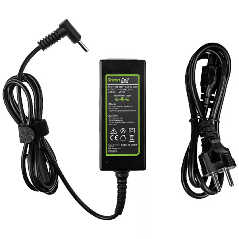 Fonte de alimentação AC-to-DC para portátil Green Cell AD74P 45W 19,5V 2,31A para interior, preto