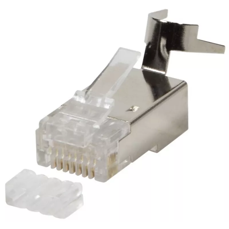 Fichas RJ45 Cat 6, 6A, 7 blindadas, embalagem de 50 unidades