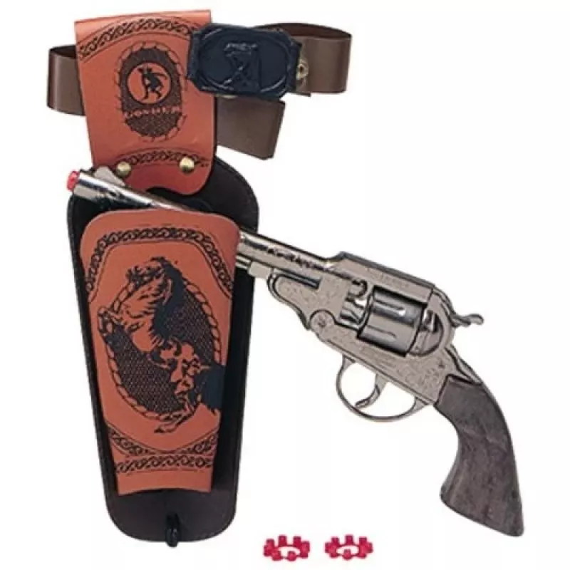 Revólver de cowboy de brinquedo em metal Pulio 155150/0 com coldre removível, réplica single-action