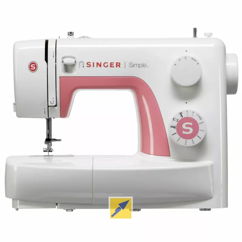 Singer Simple 3210 máquina de costura automática, eletromecânica, 10 pontos, casa de botão em 4 passos, braço livre, 85 W, branca/rosa