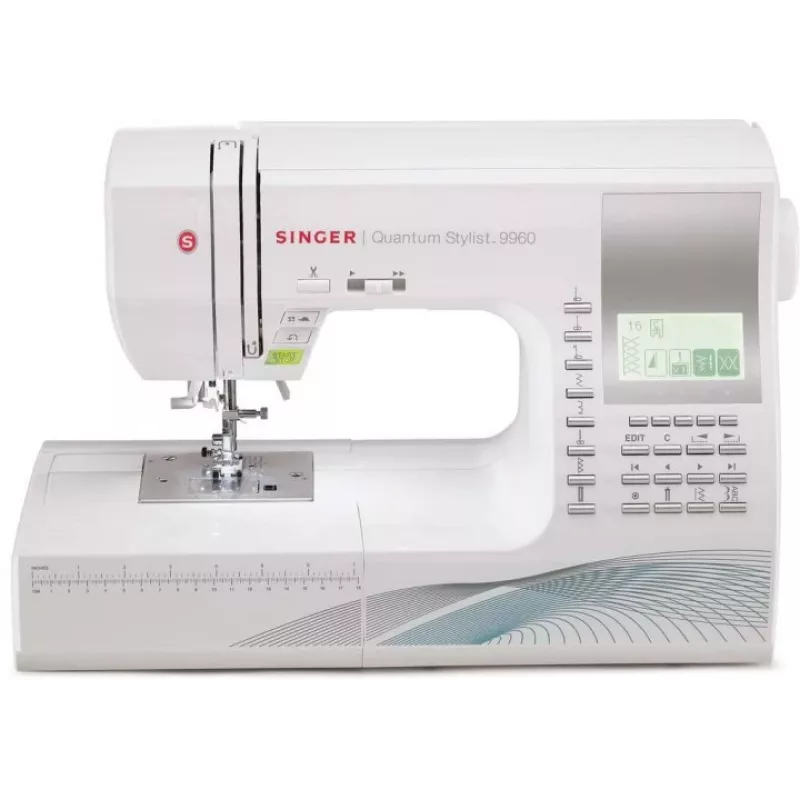 Máquina de costura SINGER Quantum Stylist 9960 — 600 pontos, 13 programas automáticos de casa de botão, sistema de braço livre