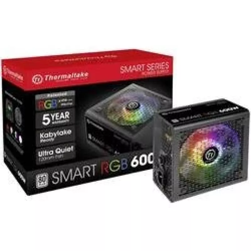 Thermaltake SMART RGB PS-SPR-0600NHSAWE-1 - fonte de alimentação (interna) - ATX12V 2.3 - 80 PLUS - AC 230 V - 600 Watt - PFC ativo - preto