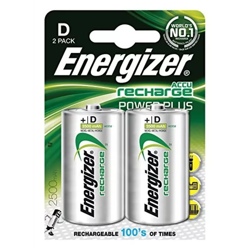 Pilha recarregável NiMH Energizer D 2500mAh - pack de 2