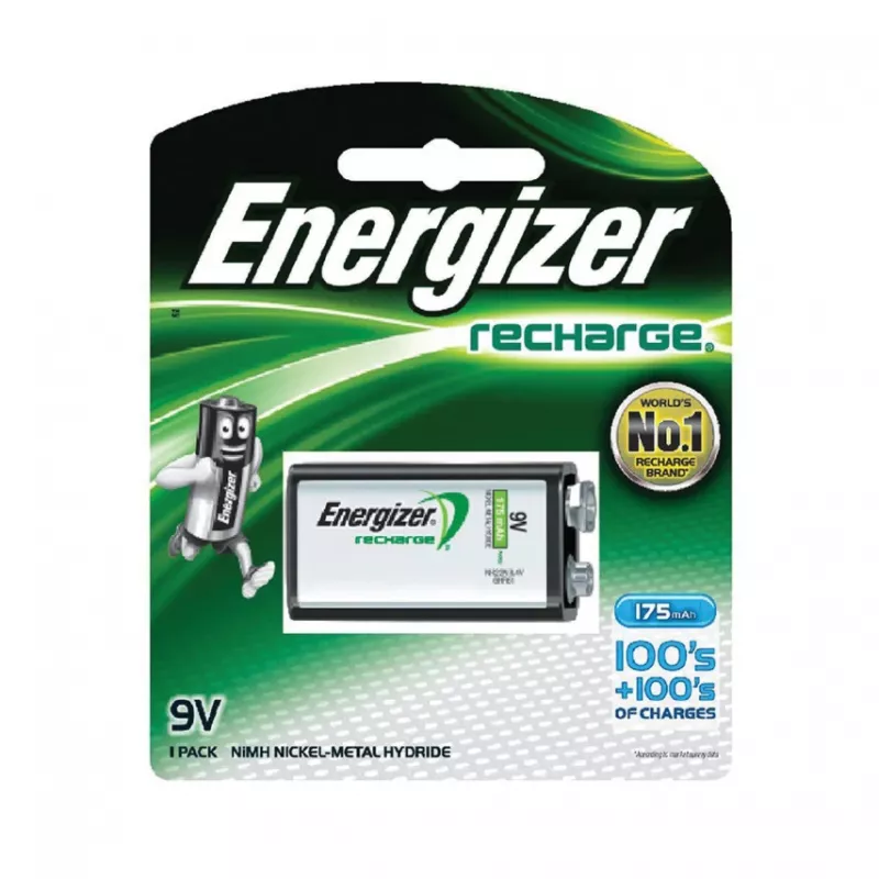 Pilha recarregável NiMH Energizer 9V PP3 175mAh pack individual