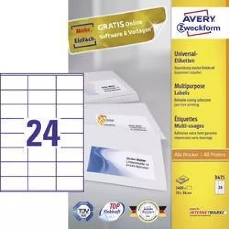 Avery etiquetas multiusos laser fotocopiadora jato de tinta 24 por folha 70x36mm