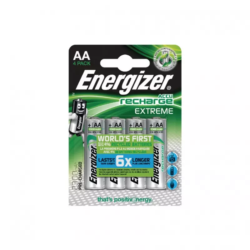 Energizer ACCU Recharge Extreme pilhas NiMH AA 2300mAh pack de 4