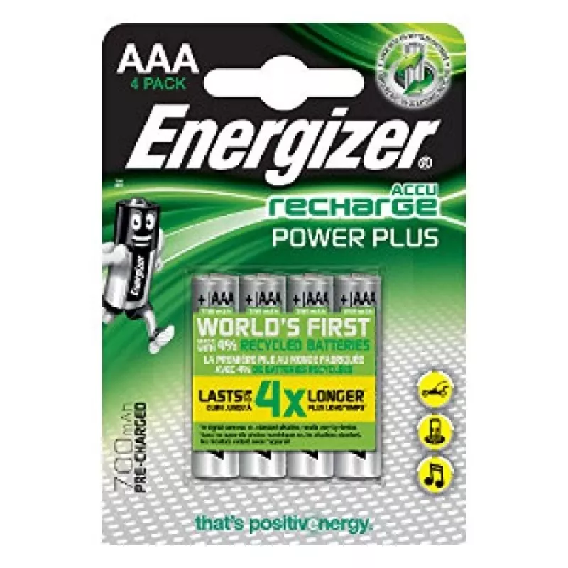 ENERGIZER BATTERY pilhas recarregáveis Recharge Power Plus 700 mAh AAA HR3/4, 4 unid.