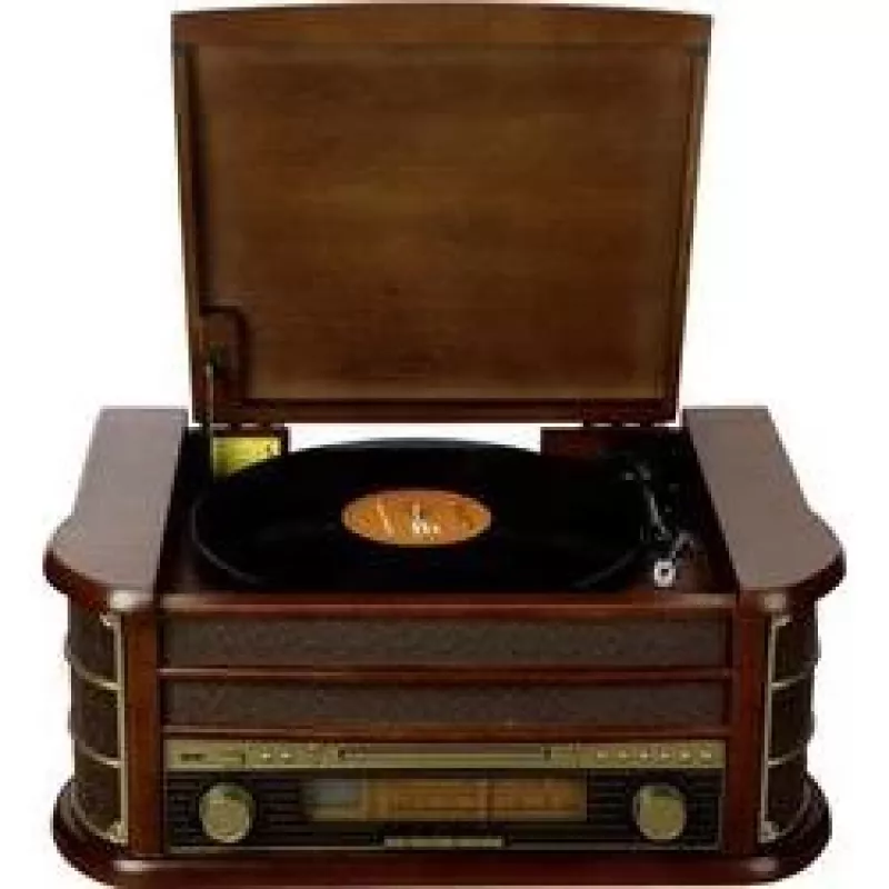 Denver MCR-50MK3 aparelhagem retro com gira-discos, CD/MP3, leitor de cassetes e rádio, 2 x 2,5 W, acabamento em madeira