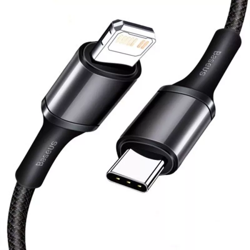 Cabo trançado de alta densidade Baseus Type-C para Lightning, PD, 20W, 1m (preto)