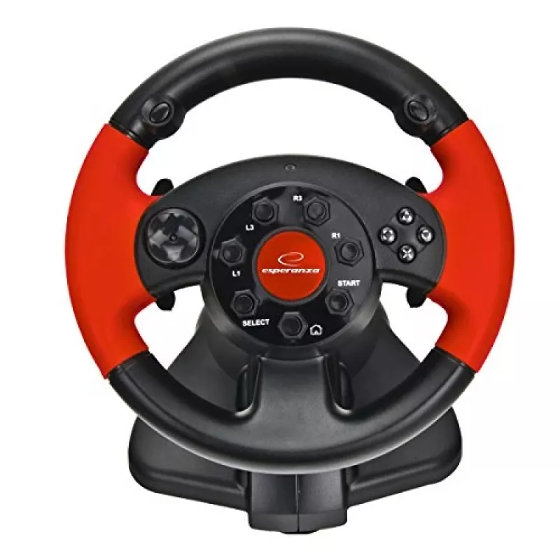 Volante ESPERANZA EG103 Comando de jogos — PC/PS2/PS3, 13 botões, vibração, sensor de aceleração, preto/vermelho