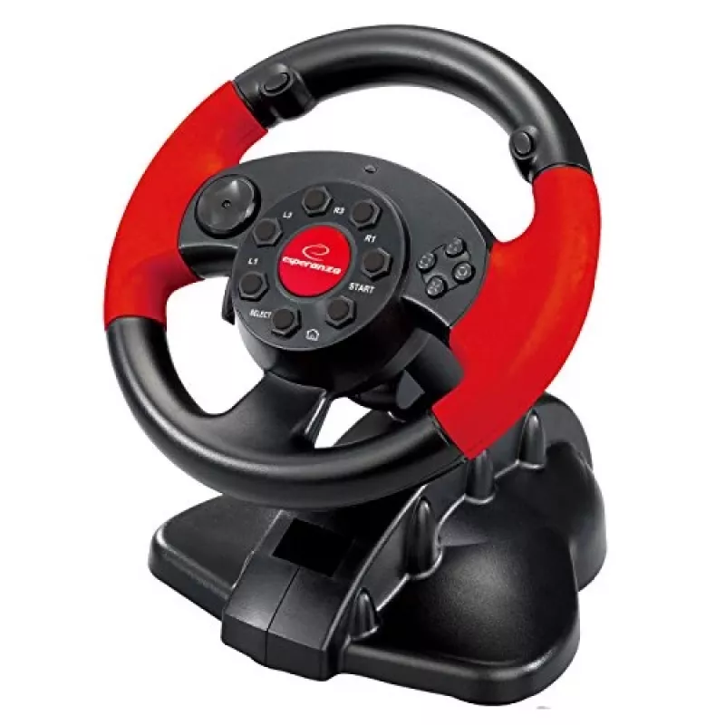 Volante ESPERANZA EG103 Comando de jogos — PC/PS2/PS3, 13 botões, vibração, sensor de aceleração, preto/vermelho
