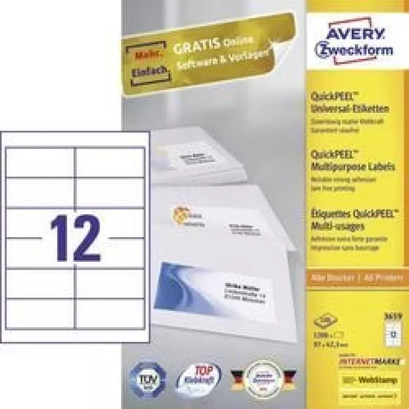 Avery 3659 etiquetas autoadesivas retangulares permanente branco 1200 peças