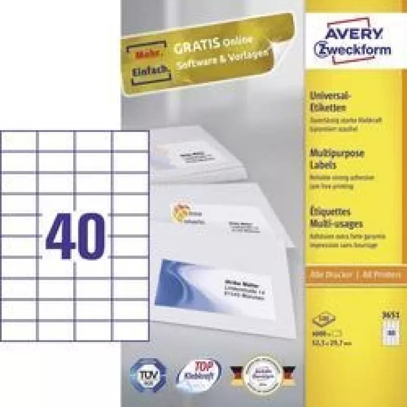 Avery Zweckform 3651 etiquetas universais 52,5 x 29,7 mm 100 folhas branco