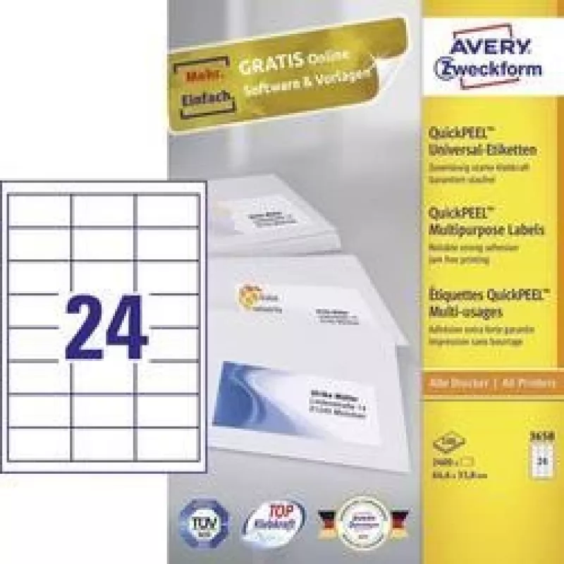 Avery - etiquetas - branco - A4 (210 X 297 Mm) - 100 peças. 24) (3658)