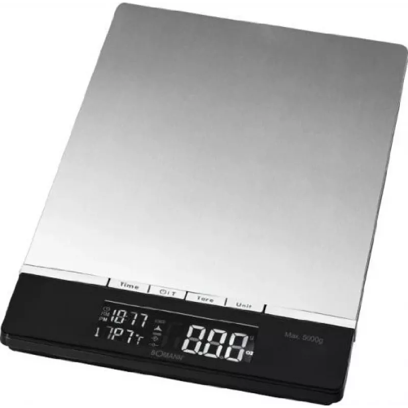 Bomann KW 1421 CB balança de cozinha, ecrã LCD, aço inoxidável, 160 x 230 x 18 mm, AAA, preta (614211)