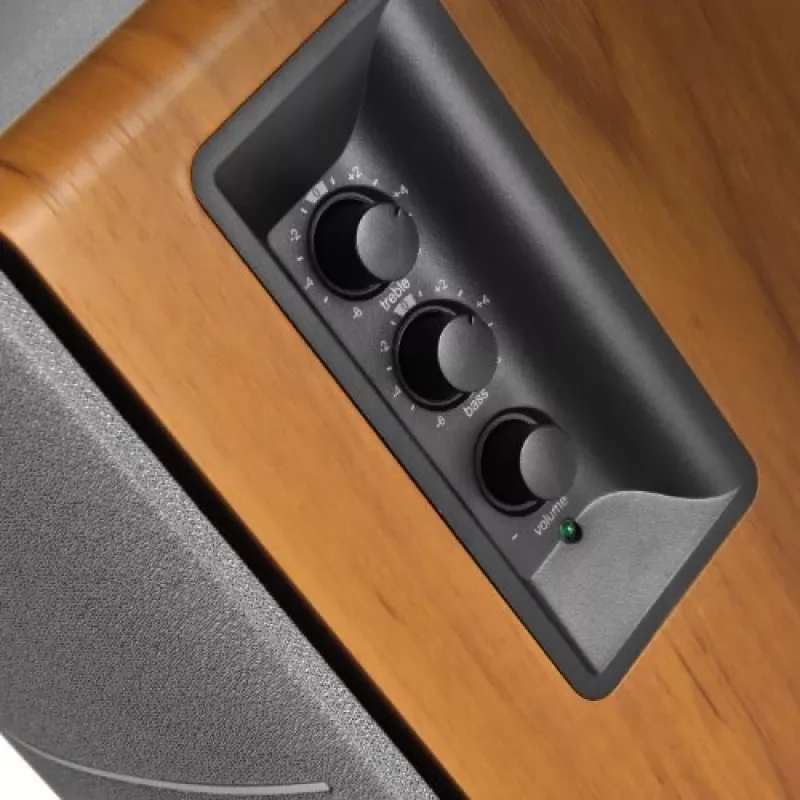 Sistema de altifalantes ativos de estante Edifier R1280T com controlo remoto e entradas RCA duplas - Brown Wood