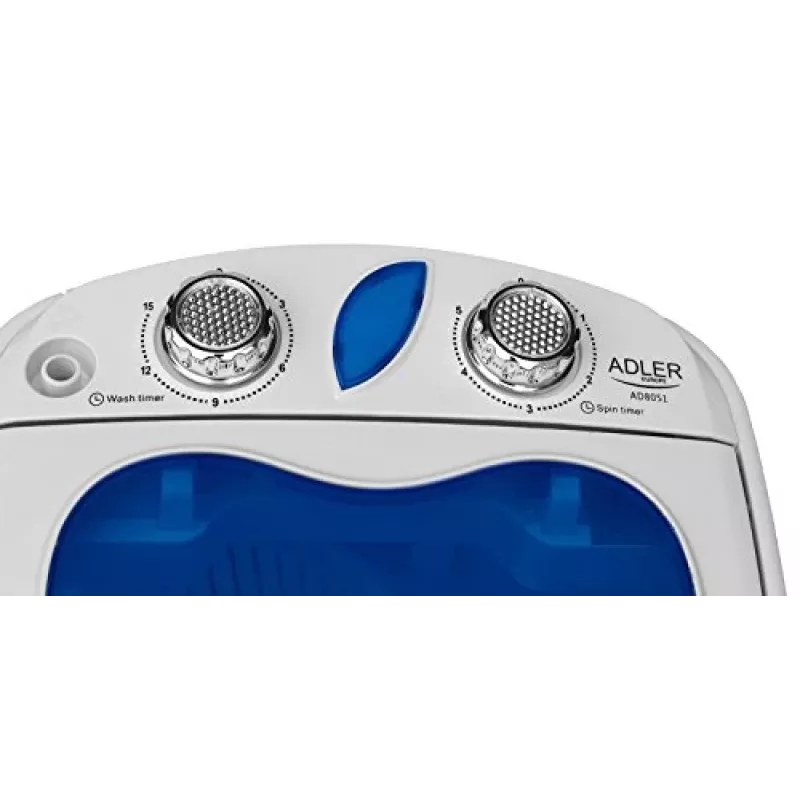 Adler AD 8051 máquina de lavar roupa de carga superior 3 kg com centrifugação, semiautomática, largura 38 cm, profundidade 37 cm, branco/azul
